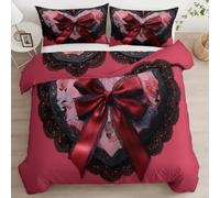 King Size Duvet Cover Set 230 x 220 cm, Reversible Printed Love Theme Polyester Duvet Cover with Heart Gift Box Design - Soft Easy Care 3Pcs Bedding Set with 2 Pillowcase