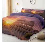 King Size Duvet Cover Set Ancient Roman Architecture Colosseum Printed, 100% Polyester Soft Breathable Stylish Luxury Reversible Bedding with Pillowcases (Purple, 90 × 86")