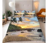 King Size Duvet Cover Set Beach Soft Microfiber Hawaiian Sunset Bedding 3D Printed Quilt Cover 230x220 and 2 Pillowcases 50x75 with Zipper Closure Easy Care E-47