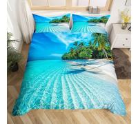 King Size Duvet Cover Set Beach Soft Microfibre Bedding Set 3D Printed Palm Trees Quilt Cover 230x220 cm with Zipper Closure with 2 Pillowcases 50x75 cm b.2679