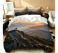 King Size Duvet Cover Set Birds Among Rocks Brushed Microfibre King Size Bedding Sunrise Printed Quilt Cover 220x240 cm with 2 Pillowcases and Hidden Zip