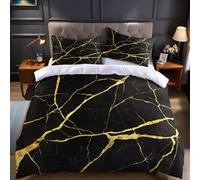 King Size Duvet Cover Set black 230 x 220 cm Microfiber Bedding with Marble texture Print, Zipper Closure and 2 Pillowcases for Bedroom Decor