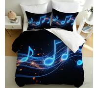 King Size Duvet Cover Set Blue Musical Notes Soft Microfiber Dreamy Musical Theme Bedding 3D Printed Quilt Cover 230x220 and 2 Pillowcases with Zipper Closure Easy Care N.311