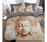 King Size Duvet Cover Set Buddha statues 3d Printed Bedding Quilt Cover Set 3 Pieces Soft Microfiber Comforter Cover with Zipper Closure and 2 Pillowcases For kids and Teens,Beige Buddha Statue