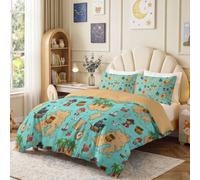 King Size Duvet Cover Set Cartoon Pirate Reversible Bedding Treasure Map Treasure Chest Compass Comforter Quilt Cover 230 x 220 cm with Zipper Closure and 2 Pillowcases 50x75 cm, Easy Care, Blue Brown