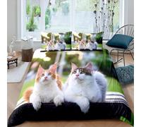 King Size Duvet Cover Set Cat Soft Microfiber Cute Animals and Pets Bedding 3D Printed Quilt Cover 230x220 and 2 Pillowcases 50x75 with Zipper Closure Easy Care E-2261