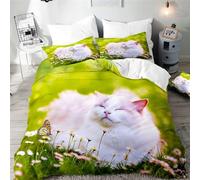 King Size Duvet Cover Set Cat Soft Microfibre Bedding Set 3D Printed Cute Animals Quilt Cover 230x220 cm with Zipper Closure with 2 Pillowcases 50x75 cm b.2619