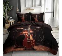 King Size Duvet Cover Set Cello and Drum Set 3D Printed Musical Instruments Bedding Set Brushed Microfibre Quilt Cover 230x220 cm with Zipper Closure and 2 Pillowcases 50x75 cm f-3910