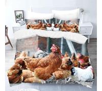 King Size Duvet Cover Set Chicken Soft Microfibre Bedding Set 3D Printed Farm Animals Quilt Cover 230x220 cm with Zipper Closure with 2 Pillowcases 50x75 cm g.2165