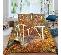 King Size Duvet Cover Set Fallen Leaves 3D Printed Autumn Bedding Set Brushed Microfibre Quilt Cover 230x220 cm with Zipper Closure and 2 Pillowcases 50x75 cm b-1308