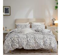 King Size Duvet Cover Set Flower, 100% Cotton 3 Pieces King Floral Bedding Sets for Girls, Vintage Chic Style Flower Leaf Pattern Printed Flower Duvet Cover King, with Zipper Closure (Flower, King)