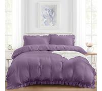King Size Duvet Cover Set Grayish Purple Ruffle Duvet Cover 3PCS Soft Frills Bedding Set with 2 Pillowcases for All Season 220x230 cm