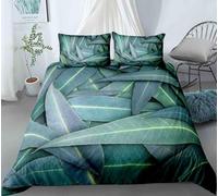 King Size Duvet Cover Set Green Leaves Soft Microfiber Tropical RainTrees Plants Bedding 3D Printed Quilt Cover 230x220 and 2 Pillowcases 50x75 with Zipper Closure Easy Care I.3289
