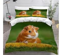 King Size Duvet Cover Set Guinea Pig Soft Microfiber Cute Animals on Grass Bedding 3D Printed Quilt Cover 230x220 and 2 Pillowcases with Zipper Closure Easy Care B-2609
