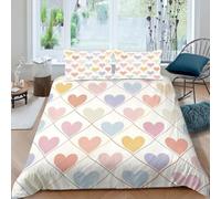 King Size Duvet Cover Set Heart Shape Soft Microfiber Cute Cartoon Girl Pattern Bedding 3D Printed Quilt Cover 230x220 and 2 Pillowcases 50x75 with Zipper Closure Easy Care E-827