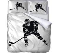 King Size Duvet Cover Set Hockey Puck Soft Microfiber Sports Theme for Boys Bedding 3D Printed Quilt Cover 230x220 and 2 Pillowcases 50x75 with Zipper Closure Easy Care F.2423