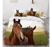 King Size Duvet Cover Set Horse Soft Microfibre Bedding Set 3D Printed Farm Animals Quilt Cover 230x220 cm with Zipper Closure with 2 Pillowcases 50x75 cm c.714