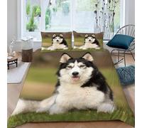 King Size Duvet Cover Set Husky Soft Microfibre Bedding Set 3D Printed Cute Animals Quilt Cover 230x220 cm with Zipper Closure with 2 Pillowcases 50x75 cm d.3724