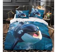 King Size Duvet Cover Set Killer Whale Soft Microfibre Bedding Set 3D Printed Undersea Creatures Quilt Cover 230x220 cm with Zipper Closure with 2 Pillowcases 50x75 cm e.424