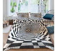 King Size Duvet Cover Set Lines 3D Printed Plaid Bedding Set Brushed Microfibre Quilt Cover 230x220 cm with Zipper Closure and 2 Pillowcases 50x75 cm b-1133