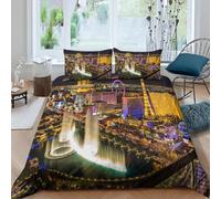 King Size Duvet Cover Set Night View Soft Microfiber Las Vegas Bedding 3D Printed Quilt Cover 220x230 and 2 Pillowcases with Zipper Closure Easy Care C-454