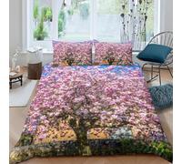King Size Duvet Cover Set Pink Peach Blossoms 3D Printed Romantic Flowers Bedding Set Brushed Microfibre Duvet Cover Set 230x200 cm with Zipper Closure and 2 Pillowcases 50x75 cm e-1936