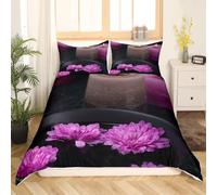 King Size Duvet Cover Set Purple Flowers and Candles Soft Microfibre Bedding Set 3D Printed Chinese Style Quilt Cover 230x220 cm with Zipper Closure with 2 Pillowcases 50x75 cm e.2059