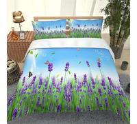 King Size Duvet Cover Set Purple Lavender 3D Printed Flowers Bedding Set Brushed Microfibre Quilt Cover 230x220 cm with Zipper Closure and 2 Pillowcases 50x75 cm d-2560
