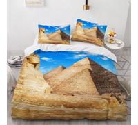 King Size Duvet Cover Set Pyramid Soft Microfibre Bedding Set 3D Printed Architecture Quilt Cover 230x220 cm with Zipper Closure with 2 Pillowcases 50x75 cm c.179