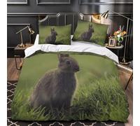 King Size Duvet Cover Set Rabbit Soft Microfiber Cute Animals on Grass Bedding 3D Printed Quilt Cover 230x220 and 2 Pillowcases with Zipper Closure Easy Care B-2794