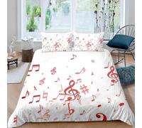 King Size Duvet Cover Set Red Musical Note Soft Microfiber Classical Music Theme Bedding 3D Printed Quilt Cover 230x220 and 2 Pillowcases 50x75 with Zipper Closure Easy Care E-677