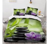 King Size Duvet Cover Set Rocks and Purple Flowers Soft Microfibre Bedding Set 3D Printed Abstract Art Quilt Cover 230x220 cm with Zipper Closure with 2 Pillowcases 50x75 cm e.189