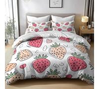 King Size Duvet Cover Set Strawberry Soft Microfibre Bedding Set 3D Printed Cartoon Fruits Quilt Cover 230x220 cm with Zipper Closure with 2 Pillowcases 50x75 cm b.2659