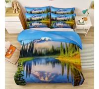 King Size Duvet Cover Set, Super Soft Microfibre Bedding for Kids Boys Girls - Nature Forest Mountains Theme Warm Comfy Cosy Quilt Cover 230 x 220 cm with Pillowcase Blue