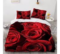King Size Duvet Cover Set Valentine's Day Roses Soft Microfibre Bedding Set 3D Printed Flowers Quilt Cover 230x220 cm with Zipper Closure with 2 Pillowcases 50x75 cm b.624