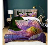King Size Duvet Cover Set Water Lily Soft Microfibre Bedding Set 3D Printed Plants Quilt Cover 230x220 cm with Zipper Closure with 2 Pillowcases 50x75 cm b.2544