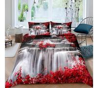 King Size Duvet Cover Set Waterfall Soft Microfiber Autumn Nature Scenery Bedding 3D Printed Quilt Cover 230x220 and 2 Pillowcases with Zipper Closure Easy Care D-2794