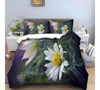 King Size Duvet Cover Set White Chrysanthemum Soft Microfibre Bedding Set 3D Printed Plants Quilt Cover 230x220 cm with Zipper Closure with 2 Pillowcases 50x75 cm b.2699