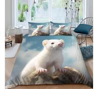 King Size Duvet Cover Set White Hamster 3D Printed Cute Animals Bedding Set Brushed Microfibre Duvet Cover Set 230x200 cm with Zipper Closure and 2 Pillowcases 50x75 cm e-1546