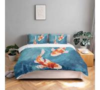 King Size Duvet Cover Sets 225 X 220Cm Red White Fish Bedding with Zipper Closure, 3 Piece Patterned Bedding Set, Ultra Soft Microfiber Duvet Cover with 4 Corner Ties