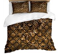 King Size Duvet Cover Sets 230X220Cm - 3 Pcs Modern Stylish Geometric Texture Gold Black Pattern Bedding Sets For Kids/Adults, Ultra Soft Fluffy Microfiber Christmas Quilt Cover Set With 2 Pillowca