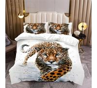 King Size Duvet Cover Sets- 3Pcs Cheetah Double Bedding Set, Watercolor Microfiber Breathable Soft Quilt Covers with Zipper and 2 Pillowcases（50x75cm） ZP568