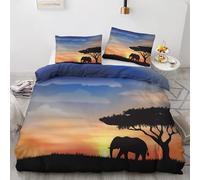 King Size Duvet Cover Sets African Elephant - Sunset Bedding 3 Piece with 2 Pillow Cases - Reversible Design & Bedroom Decorations - Soft Microfibre Quilt Cover with Zip N&-2021