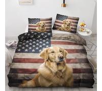 King Size Duvet Cover Sets American Flag Golden Retriever Duvet Cover Sets with 2 Pillowcases 50x75cm Thermal Bedding Sets King Size Ultra Soft Warm Fluffy With Zipper Closure for Aldults Kids