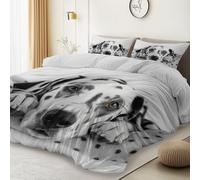 King Size Duvet Cover Sets Animal Print Cute Dalmatian Printed Luxury Bedding Set 100% Polyester Breathable Soft Stylish Comforter Reversible Bedding with Pillowcases, White 230 × 220 cm