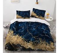 King Size Duvet Cover Sets, Blue Gold Marble Microfiber Bedding Set with 2 Pillowcase, Marble Nordic Luxury Breathable Comforter Cover, Navy Gold Grey Quilt Cover Sets All Seasons, Modern Abstract