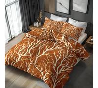 King Size Duvet Cover Sets Branches Bedding - 3 Piece with 2 Pillowcases, Art Orange Lines Printed Design, for Bedroom Decor, Soft Brushed Microfiber, Zip Fastening - WA688