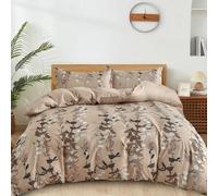 King Size Duvet Cover Sets Brown Botanical King Size Bedding Set Breathable Polyester Stylish Quilt Set with Pillowcases 3PCS, Brown Leaves, 220x230cm