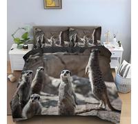 King Size Duvet Cover Sets Brown Meerkat Bedding Sets King Size Animal Print Duvet Covers Microfiber Breathable Quilt Cover and 2 Pillowcases 19" x 29" with Zipper for Room Decoration
