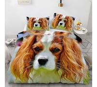King Size Duvet Cover Sets Cavalier King Charles Spaniel Green King Size Bedding Super Soft Print Microfibre, Animal Quilt Cover with Zipper Closure and 2 Pillowcases 19"x29" for boy girls